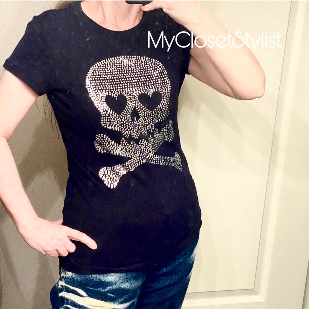 Ransom Silver Metallic Skull Black T-shirt! Beautiful 100% Cotton Tee S Like New - Picture 3 of 7